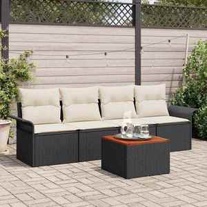 vidaXL Set de canapele pentru grădină cu pernă 5 pcs Negru și Crem imagine
