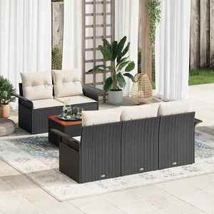vidaXL Set de canapele pentru grădină cu pernă 6 pcs Negru și Crem imagine