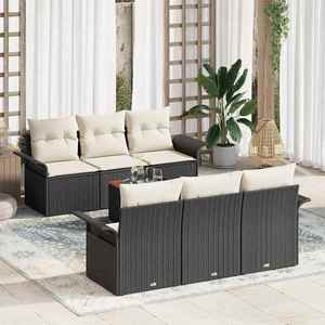 vidaXL Set de canapele pentru grădină cu pernă 7 pcs Negru și Crem imagine