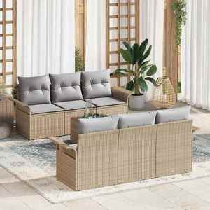 vidaXL Set de canapele pentru grădină 7 pcs Beige și gri deschis imagine