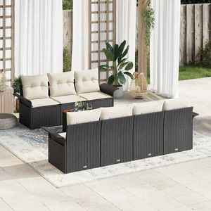 vidaXL Set de canapele pentru grădină cu pernă 8 pcs Negru și Crem imagine