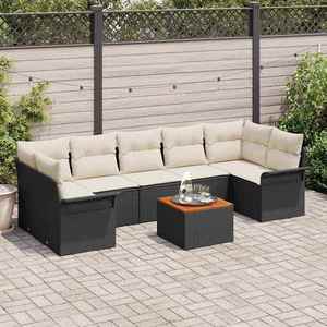 vidaXL Set de canapele pentru grădină cu pernă 8 pcs Negru și Crem imagine