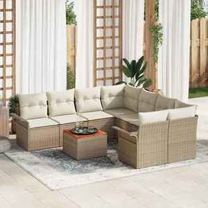 vidaXL Set de canapele pentru grădină cu pernă 9 pcs Bej și crem imagine