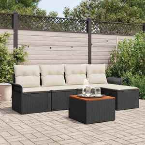 vidaXL Set de canapele pentru grădină cu pernă 6 pcs Negru și Crem imagine