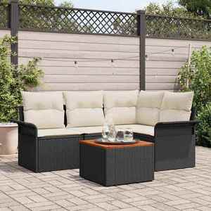 vidaXL Set de canapele pentru grădină cu pernă 5 pcs Negru și Crem imagine