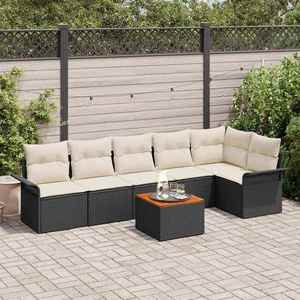 vidaXL Set de canapele pentru grădină cu pernă 7 pcs Negru și Crem imagine