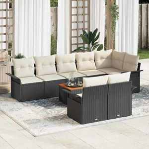 vidaXL Set de canapele pentru grădină cu pernă 9 pcs Negru și Crem imagine