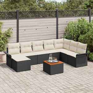 vidaXL Set de canapele pentru grădină cu pernă 9 pcs Negru și Crem imagine