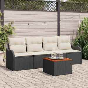 vidaXL Set de canapele pentru grădină cu pernă 5 pcs Negru și Crem imagine