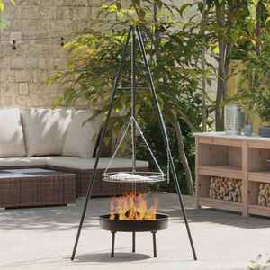 vidaXL Treppied pentru foc de tabără Negru 92 x 92 x 171.5 cm Metal imagine