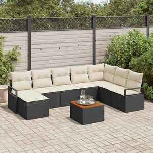 vidaXL Set de canapele pentru grădină 9 pcs Negru și alb imagine