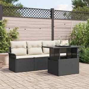 vidaXL Set de canapele pentru grădină cu pernă 5 pcs Negru Rattan poli imagine