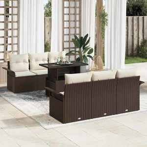 vidaXL Set de canapele pentru grădină cu pernă 7 pcs Maro Rattan poli imagine