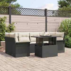 vidaXL Set de canapele pentru grădină cu pernă 7 pcs Negru Rattan poli imagine