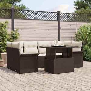 vidaXL Set de canapele pentru grădină cu pernă 7 pcs Maro Rattan poli imagine