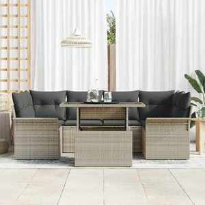 vidaXL Set de canapele pentru grădină 7 pcs Gri deschis Rattan poli imagine