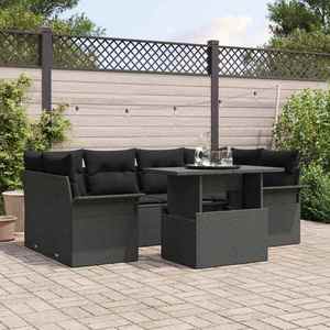 vidaXL Set de canapele pentru grădină cu pernă 7 pcs Negru Rattan poli imagine