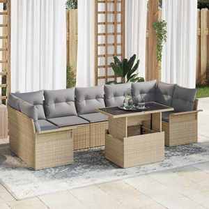 vidaXL Set de canapele pentru grădină cu pernă 8 pcs Bej Rattan poli imagine