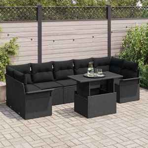 vidaXL Set de canapele pentru grădină cu pernă 8 pcs Negru Rattan poli imagine