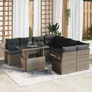vidaXL Set de canapele pentru grădină cu pernă 9 pcs Gri Rattan poli imagine