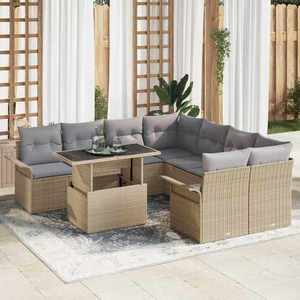 vidaXL Set de canapele pentru grădină cu pernă 9 pcs Bej Rattan poli imagine