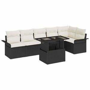 vidaXL Set de canapele pentru grădină cu pernă 7 pcs Negru Rattan poli imagine