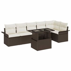 vidaXL Set de canapele pentru grădină cu pernă 7 pcs Maro Rattan poli imagine