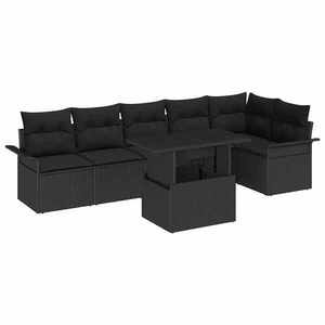 vidaXL Set de canapele pentru grădină cu pernă 7 pcs Negru Rattan poli imagine