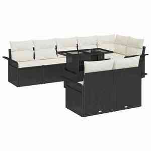 vidaXL Set de canapele pentru grădină cu pernă 9 pcs Negru Rattan poli imagine