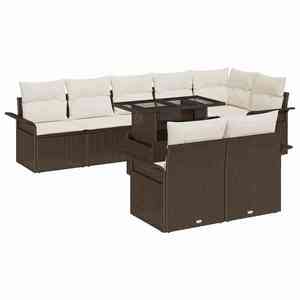 vidaXL Set de canapele pentru grădină cu pernă 9 pcs Maro Rattan poli imagine
