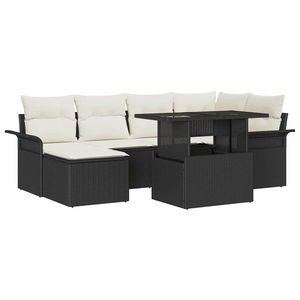 vidaXL Set de canapele pentru grădină cu pernă 7 pcs Negru Rattan poli imagine