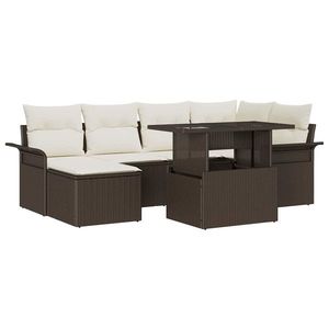 vidaXL Set de canapele pentru grădină cu pernă 7 pcs Maro Rattan poli imagine