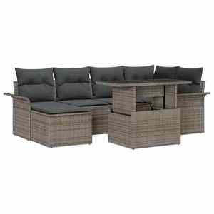 vidaXL Set de canapele pentru grădină cu pernă 7 pcs Gri Rattan poli imagine