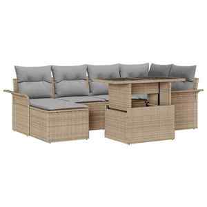 vidaXL Set de canapele pentru grădină cu pernă 7 pcs Bej Rattan poli imagine