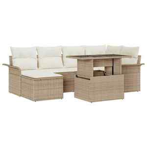 vidaXL Set de canapele pentru grădină cu pernă 7 pcs Bej Rattan poli imagine