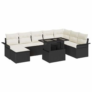 vidaXL Set de canapele pentru grădină cu pernă 9 pcs Negru și Crem imagine