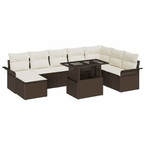 vidaXL Set de canapele pentru grădină cu pernă 9 pcs Maro și Crem imagine
