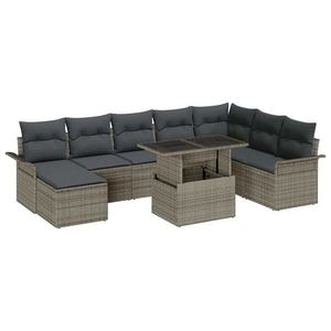 vidaXL Set de canapele pentru grădină cu pernă cu depozitare 9 pcs Gri imagine