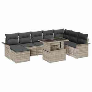vidaXL Set de canapele pentru grădină cu pernă 9 pcs Gri deschis imagine