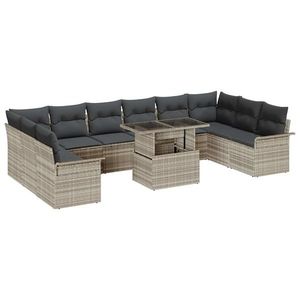 vidaXL Set de canapele pentru grădină cu pernă 11 pcs Gri deschis imagine