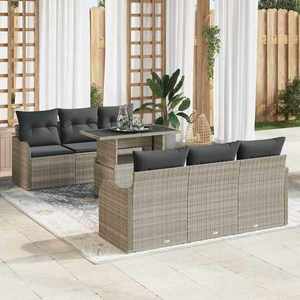 vidaXL Set de canapele pentru grădină cu pernă 7 pcs Gri deschis imagine
