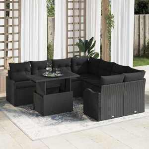 vidaXL Set de canapele pentru grădină 9 pcs Negru 100 x 55 x 73 cm imagine