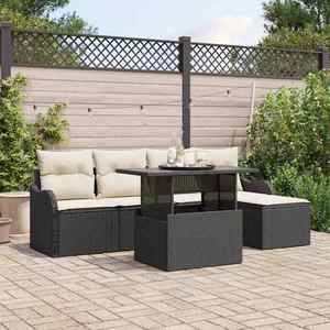vidaXL Set de canapele pentru grădină cu pernă 6 pcs Negru Rattan poli imagine