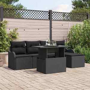 vidaXL Set de canapele pentru grădină cu pernă 6 pcs Negru Rattan poli imagine
