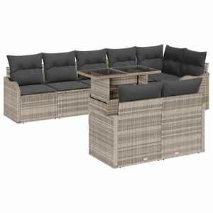 vidaXL Set de canapele pentru grădină cu pernă 9 pcs Gri deschis imagine