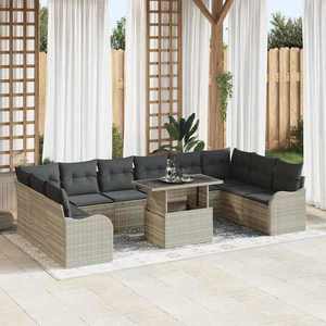 vidaXL Set de canapele pentru grădină cu pernă 11 pcs Gri deschis imagine