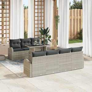 vidaXL Set de canapele pentru grădină cu pernă 8 pcs Gri deschis imagine