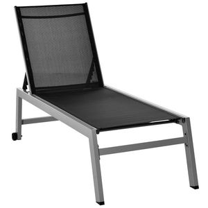 Outsunny Sezlong Pliabil pentru Plajă cu Burete în Textilene, Design Ergonomic, Ușor de Transportat, Negru și Argintiu | Aosom Romania imagine