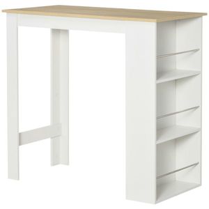 HOMCOM Masă de Bar cu 3 Polițe și Bară de Protecție, Blat de Bucătărie din Oțel și PAL, 112x57x106 cm, Alb | Aosom Romania imagine