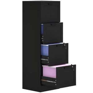 HOMCOM Comodă pentru Documente cu 4 Sertare, Șină Reglabilă, 2 Chei și 2 Încuietori, 40x40x131 cm, Negru | Aosom Romania imagine